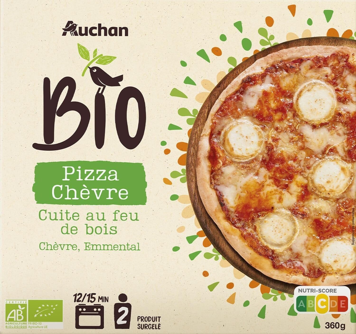 Auchan Pizza au chèvre Bio cuite au feu de bois packshot