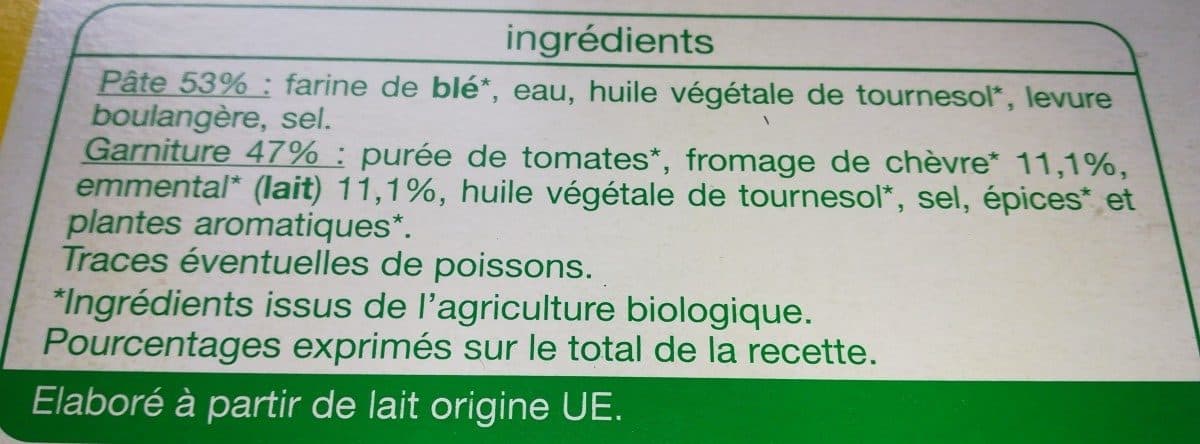 Auchan Pizza au chèvre Bio cuite au feu de bois packshot