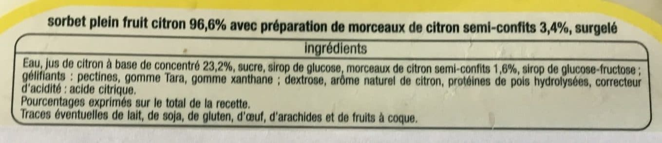 Auchan Plein fruit sorbet citron avec morceaux packshot
