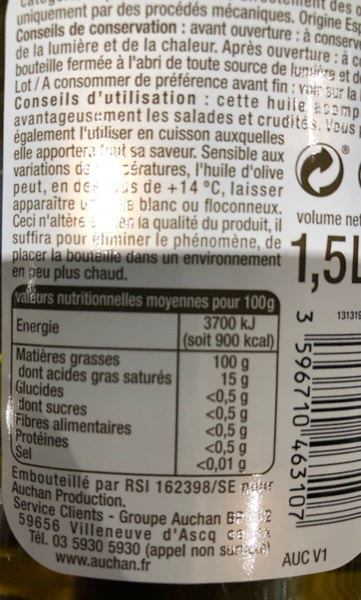 Auchan Huile d'olive vierge extra. Origine: Espagne packshot