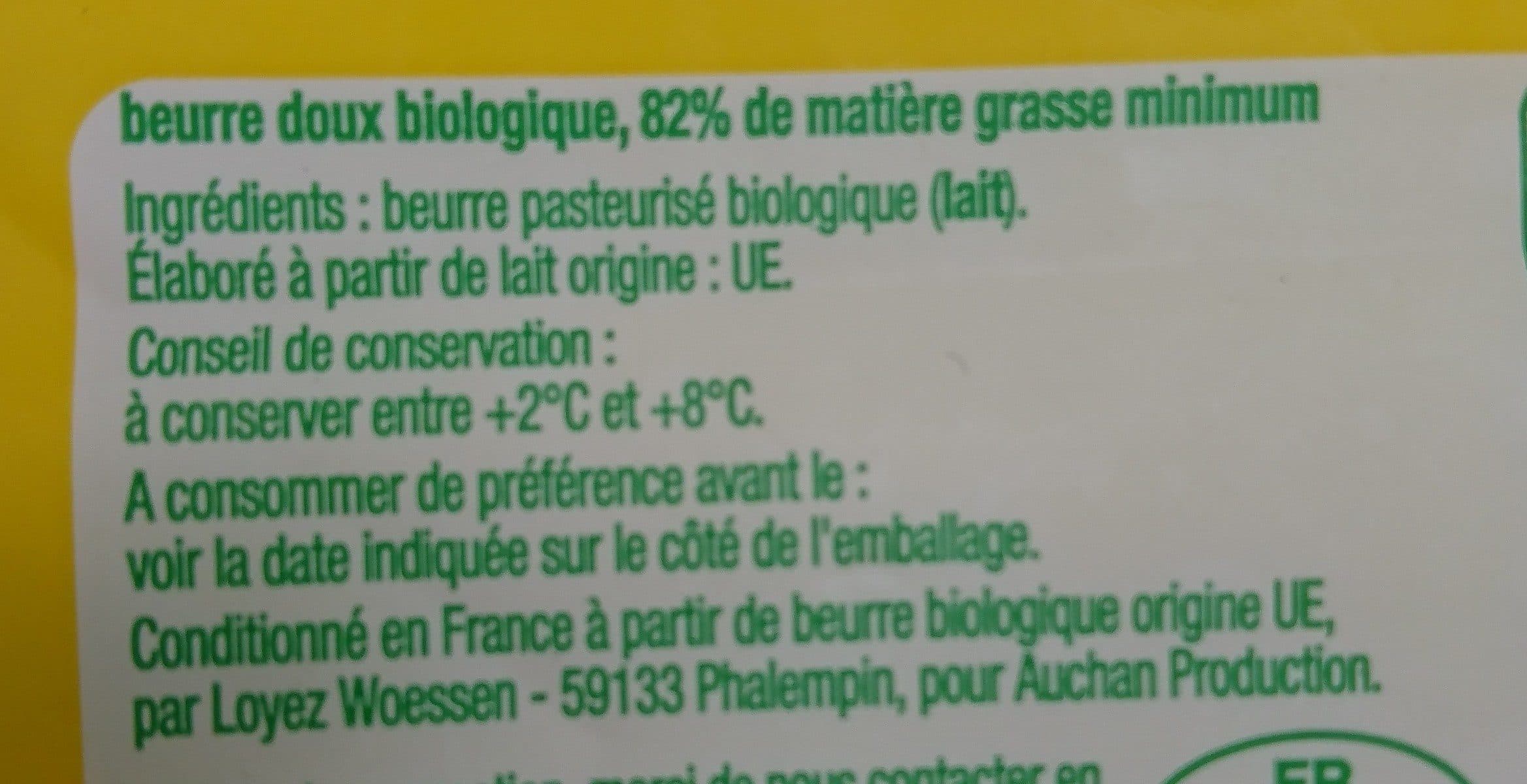 Auchan BIOBeurre moulé DOUX packshot