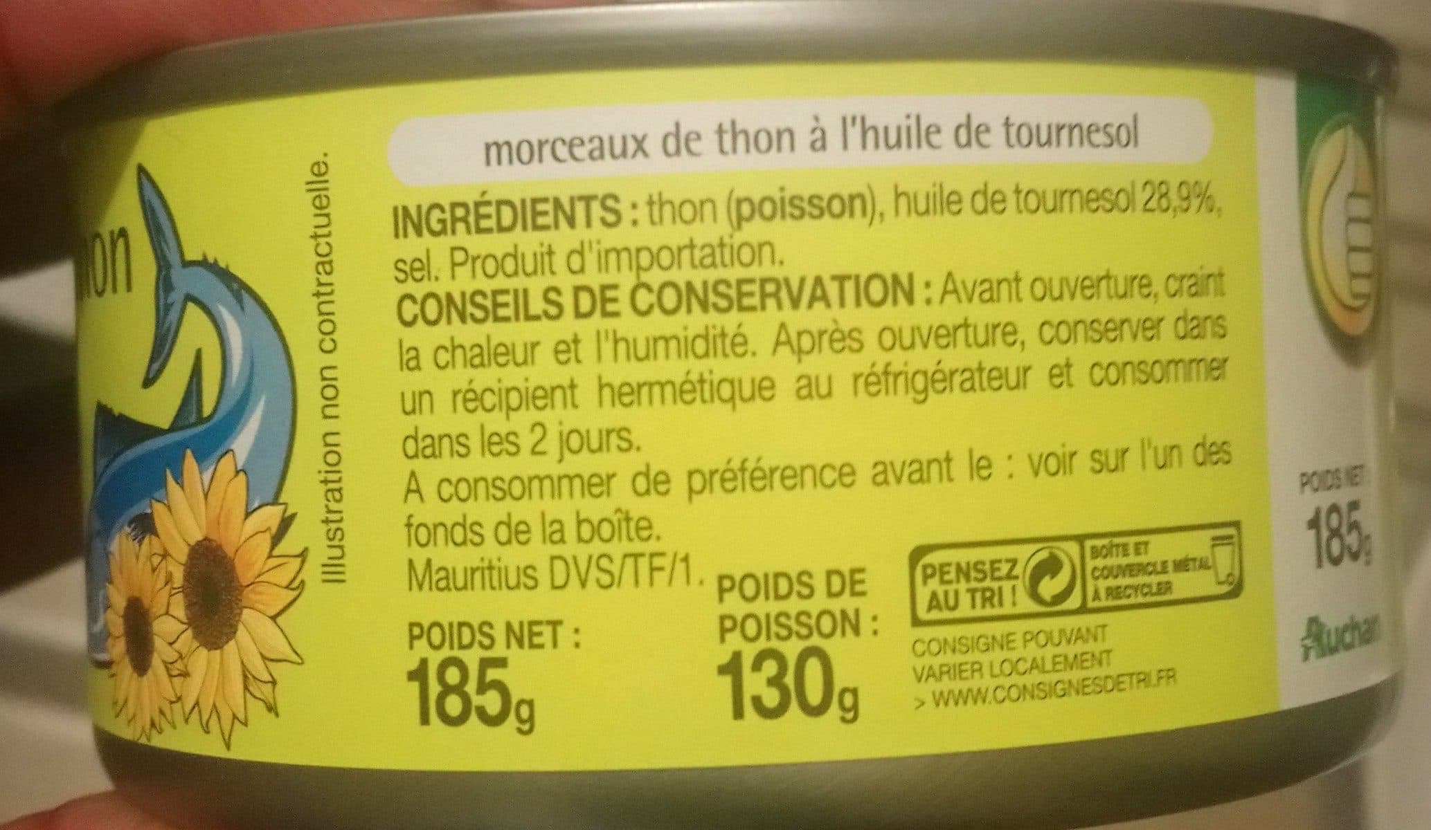 Open Food Facts Morceau de thon à l'huile de tournesol packshot