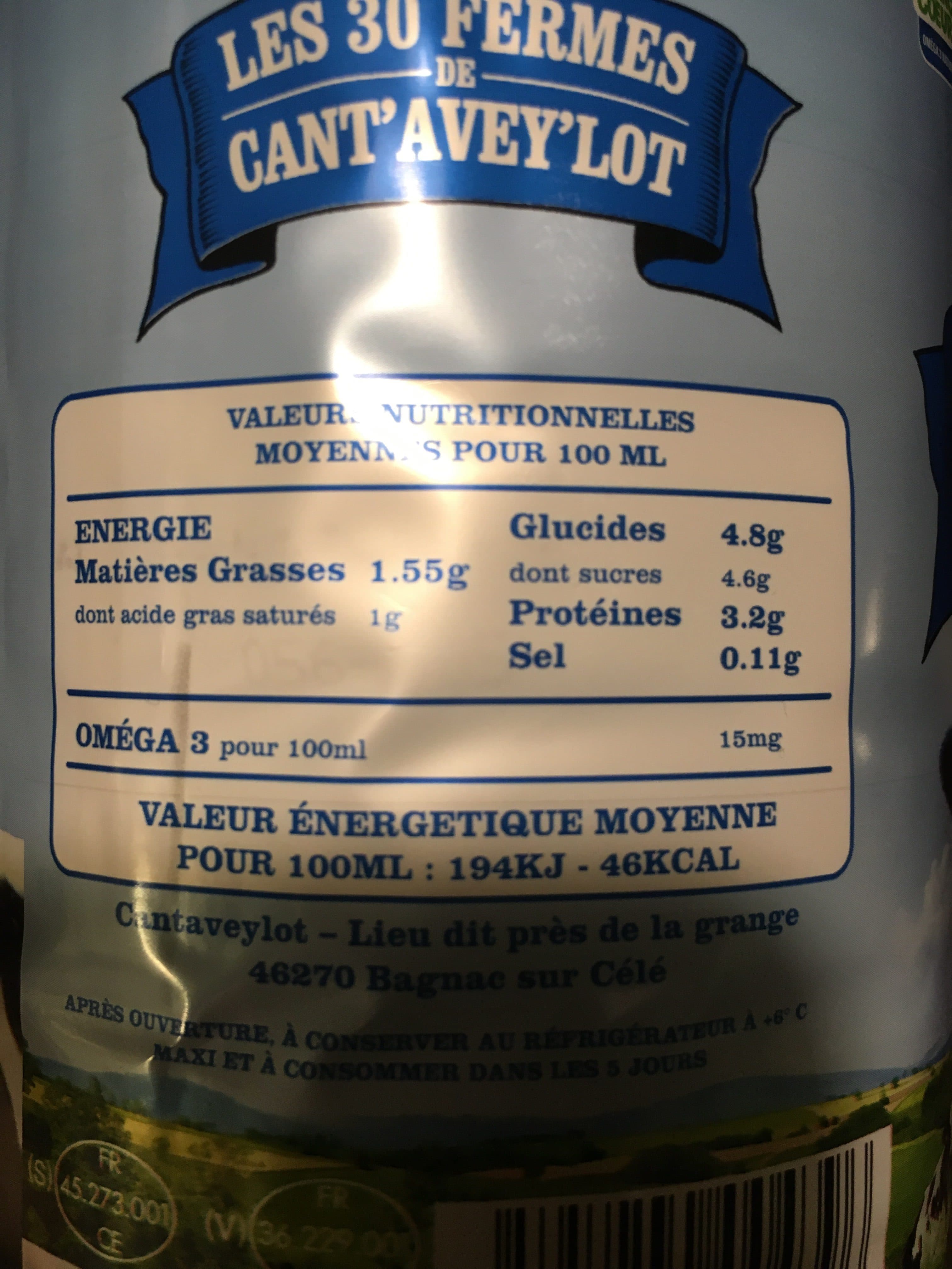 Les 30 fermes de can’t avey’lot Lait demi écrémé packshot
