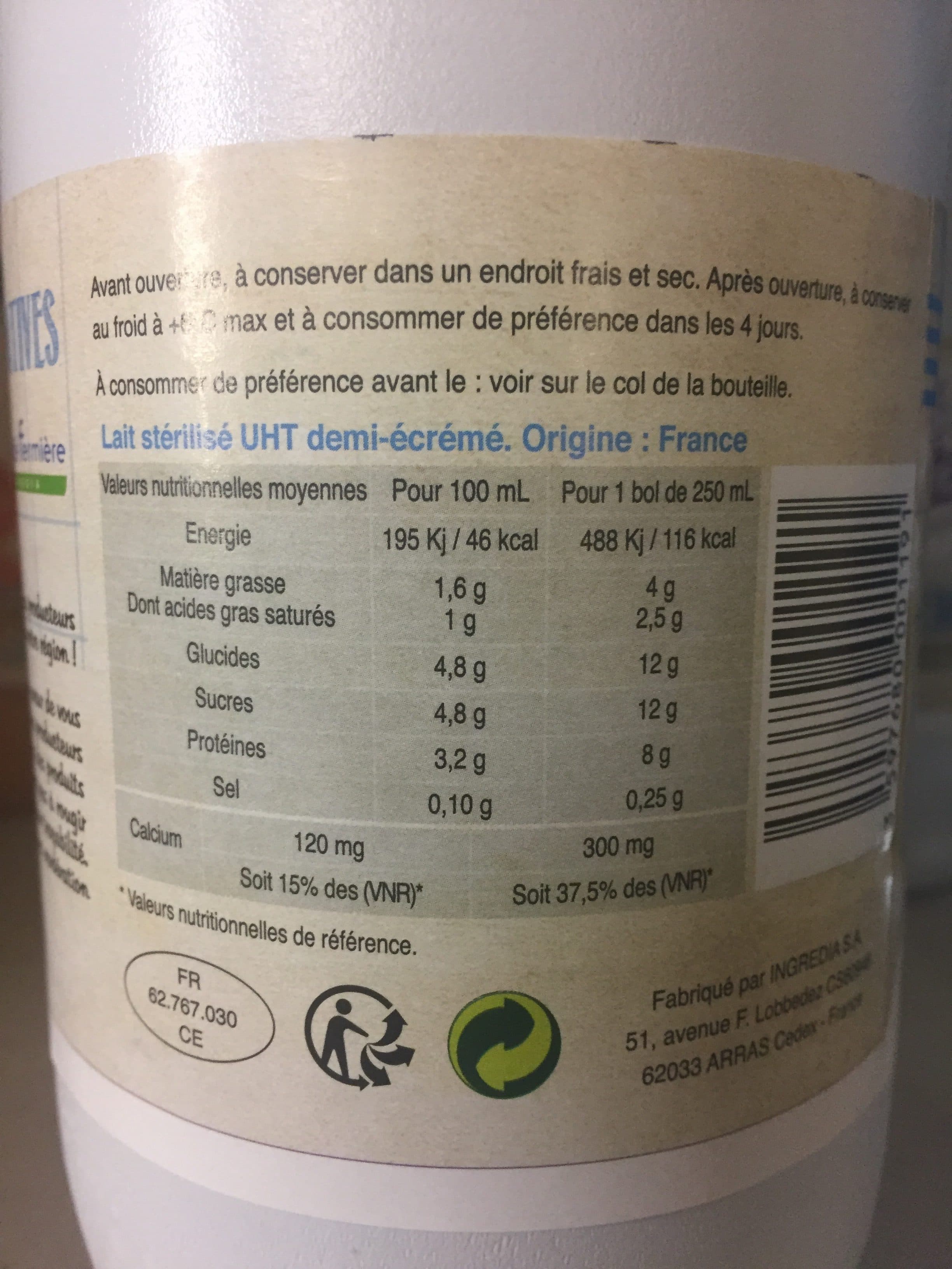 Advitam LAIT DEMI-ECREME packshot