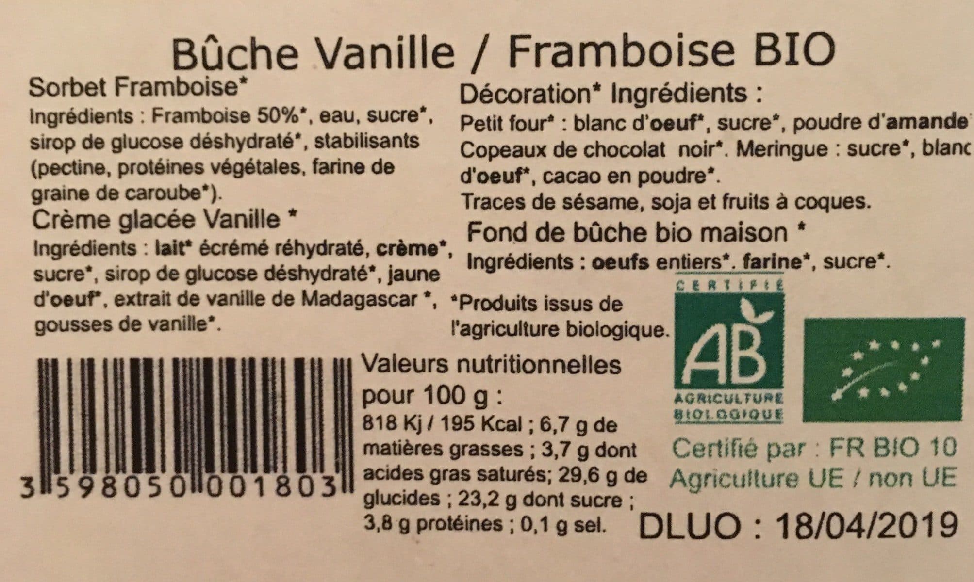 Open Food Facts Bûche artisanale vanille framboise bio packshot