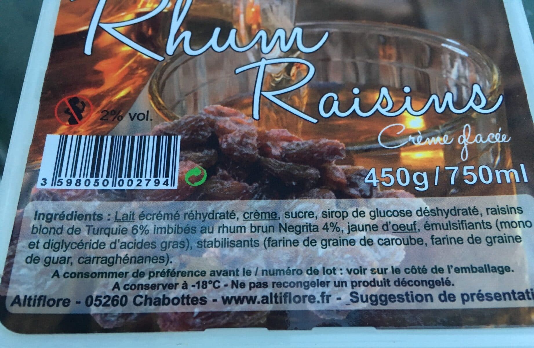 Altiflore Glace rhum raisin packshot