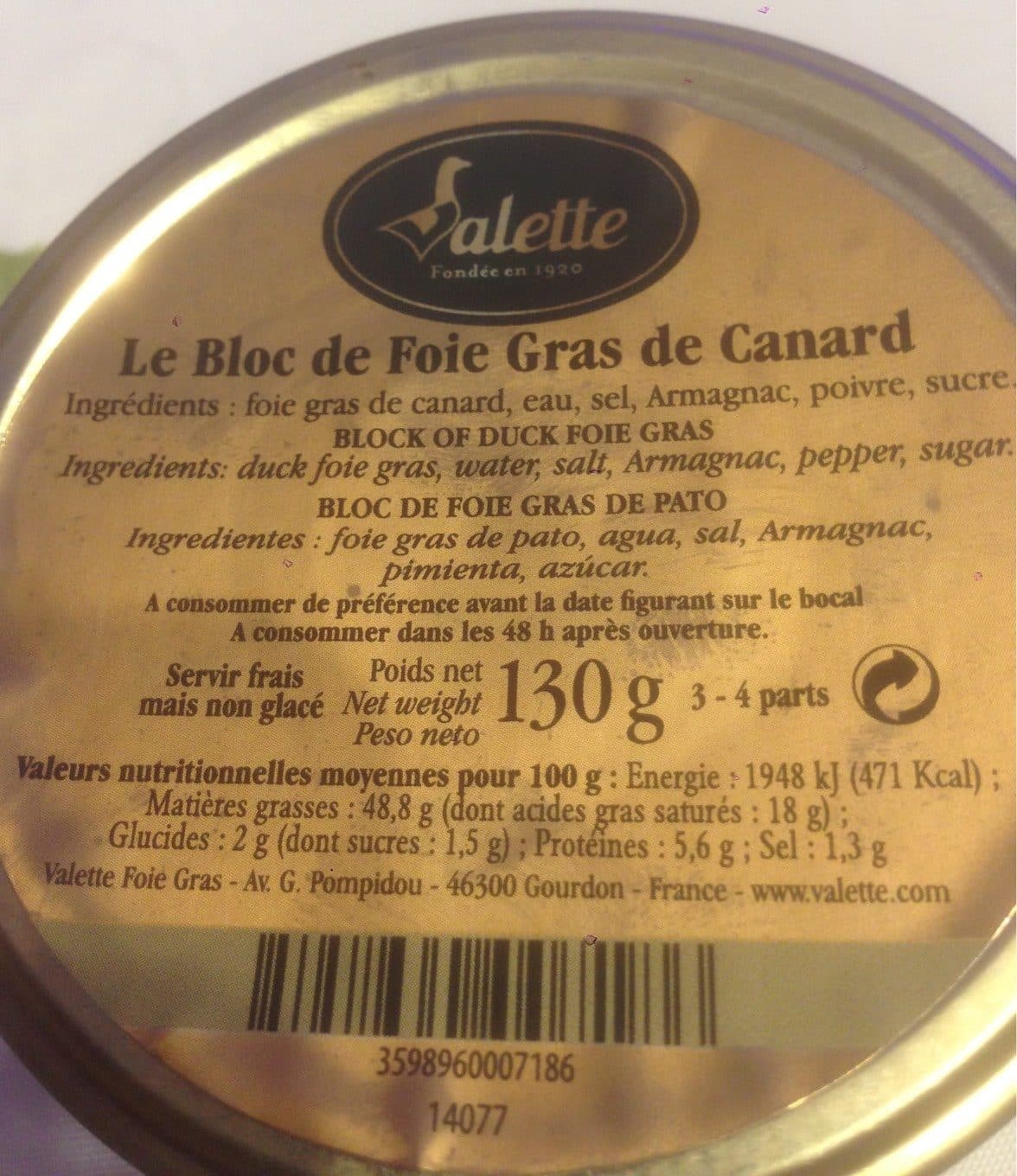 Valette Le bloc de foie gras de canard packshot