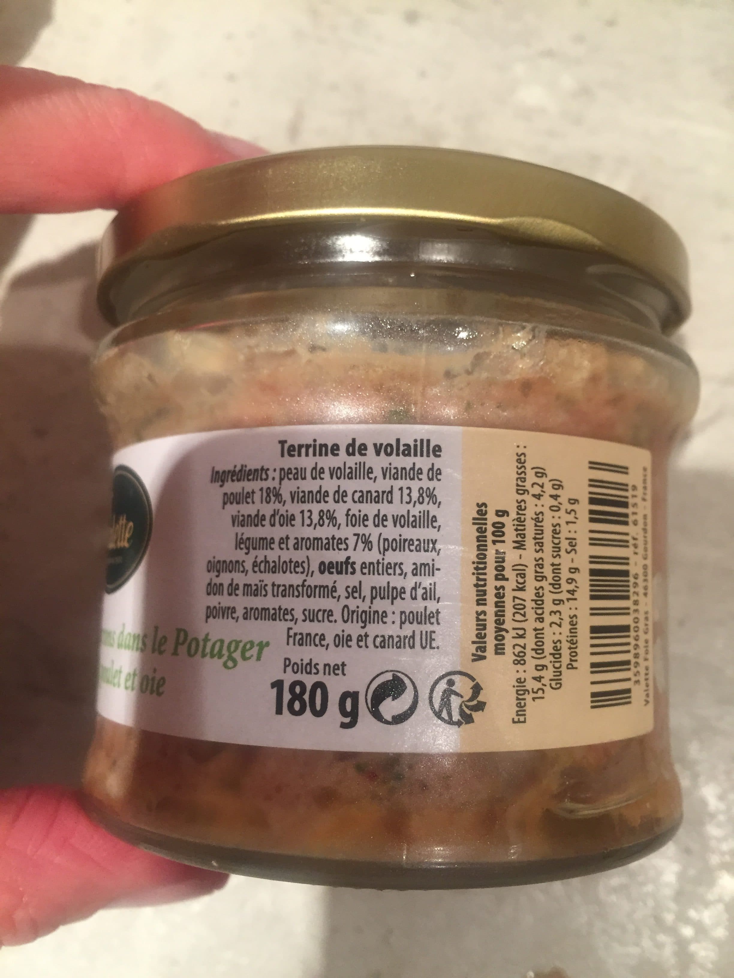 Valette Terrine des 3 larrons dans le potager, canard, poulet et oie packshot