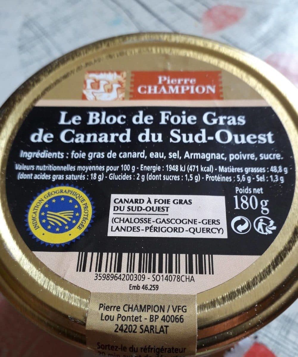 Pierre Champion bloc de foie gras de canard du Sud ouest packshot