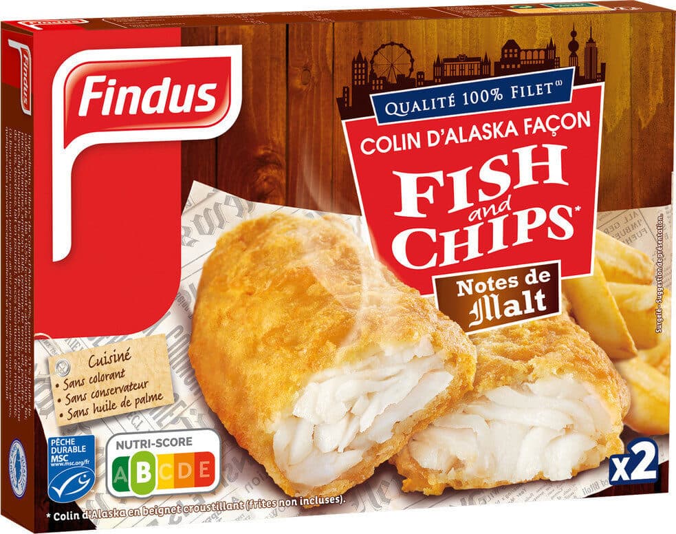 Findus Colin d'Alaska MSC Fish & Chips notes de Malt packshot