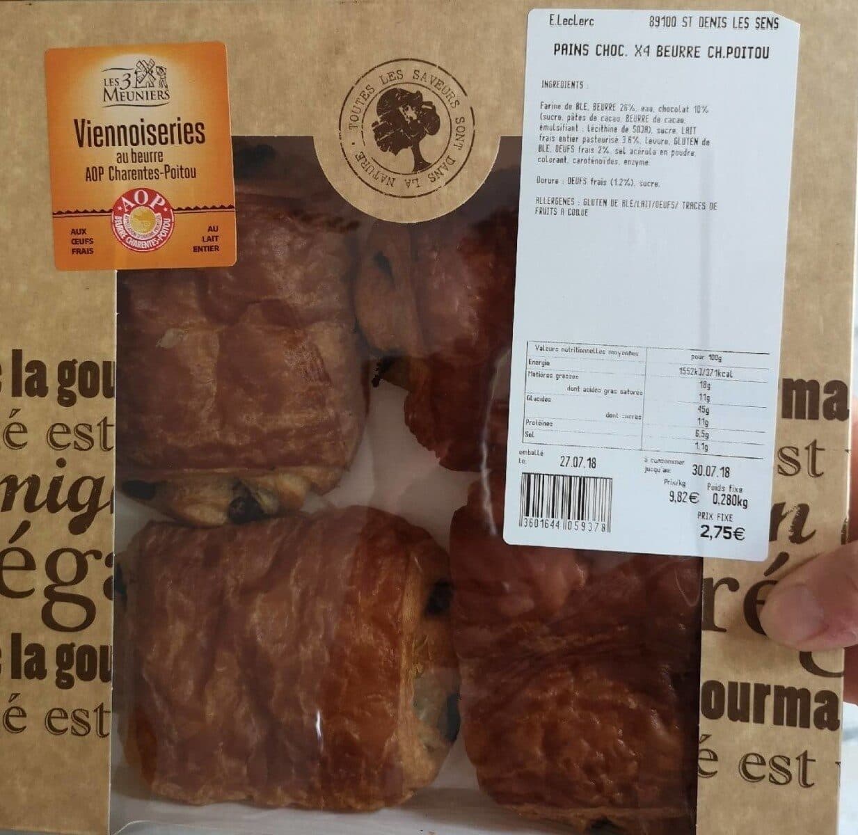 Les 3 Meuniers Pain chocolat par 4 beurre charrette Poitou packshot