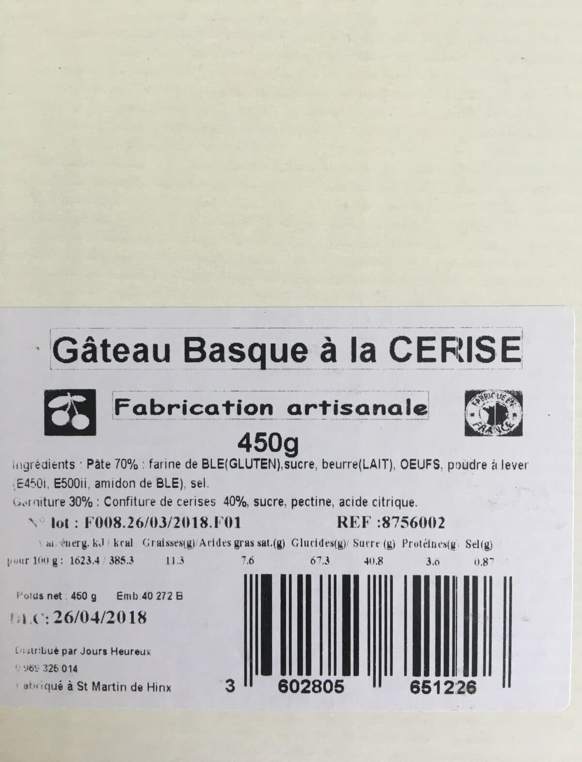 Open Food Facts Gateau Basque à la CERISE packshot