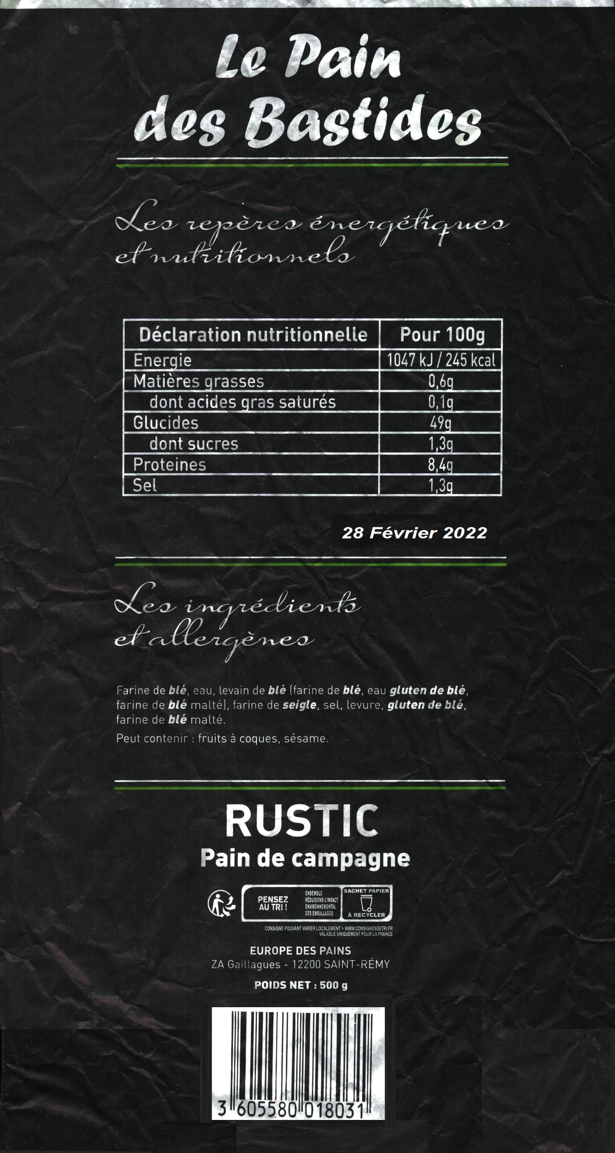 Le Pain des Bastides - Europe des Pains Pain de campagne Rustic packshot