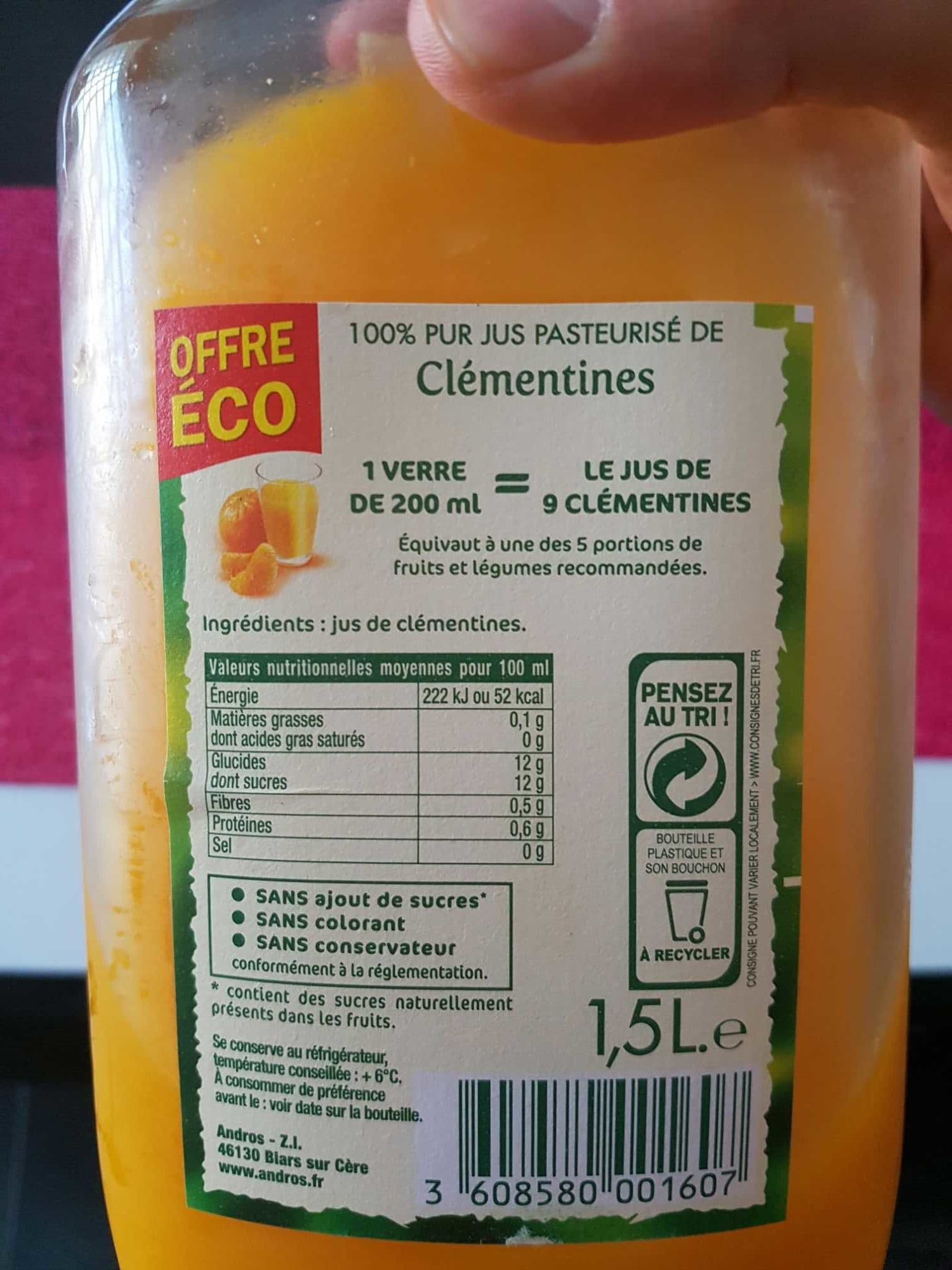 Andros 100% pur jus pasteurisé de clémentines packshot