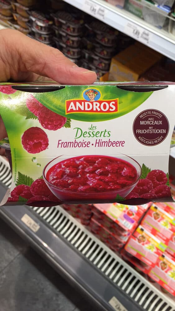 Andros Les desserts framboise avec morceaux packshot