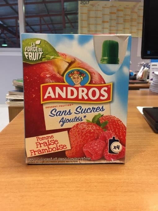 Andros Gourde Pomme Fraise Framboise sans sucre ajoutés, 4x90g packshot
