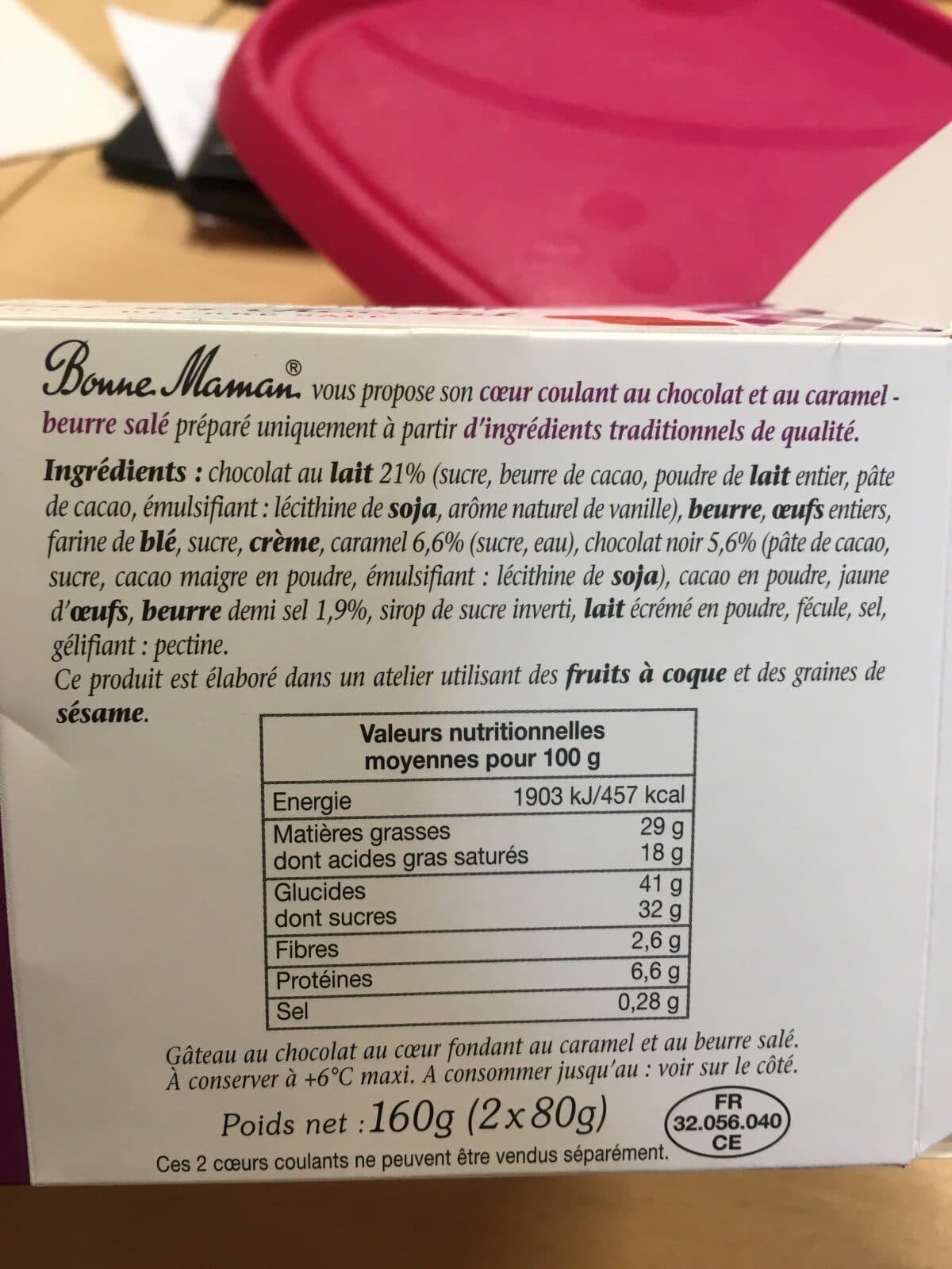 Bonne Maman Cœur coulant au chocolat au caramel, beurre salé packshot