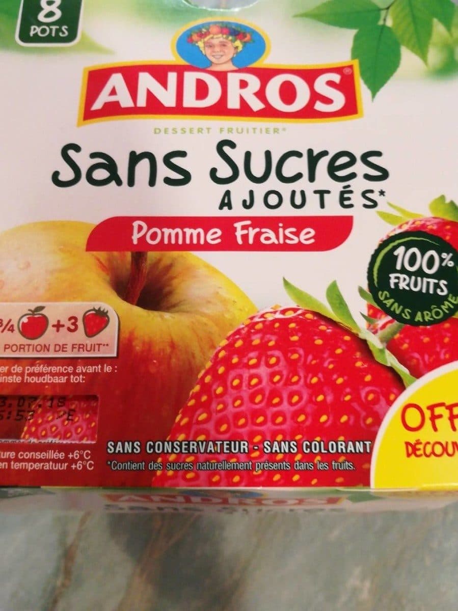 Andros Compote Andros Pomme Fraises Sans Sucres Ajoutés packshot