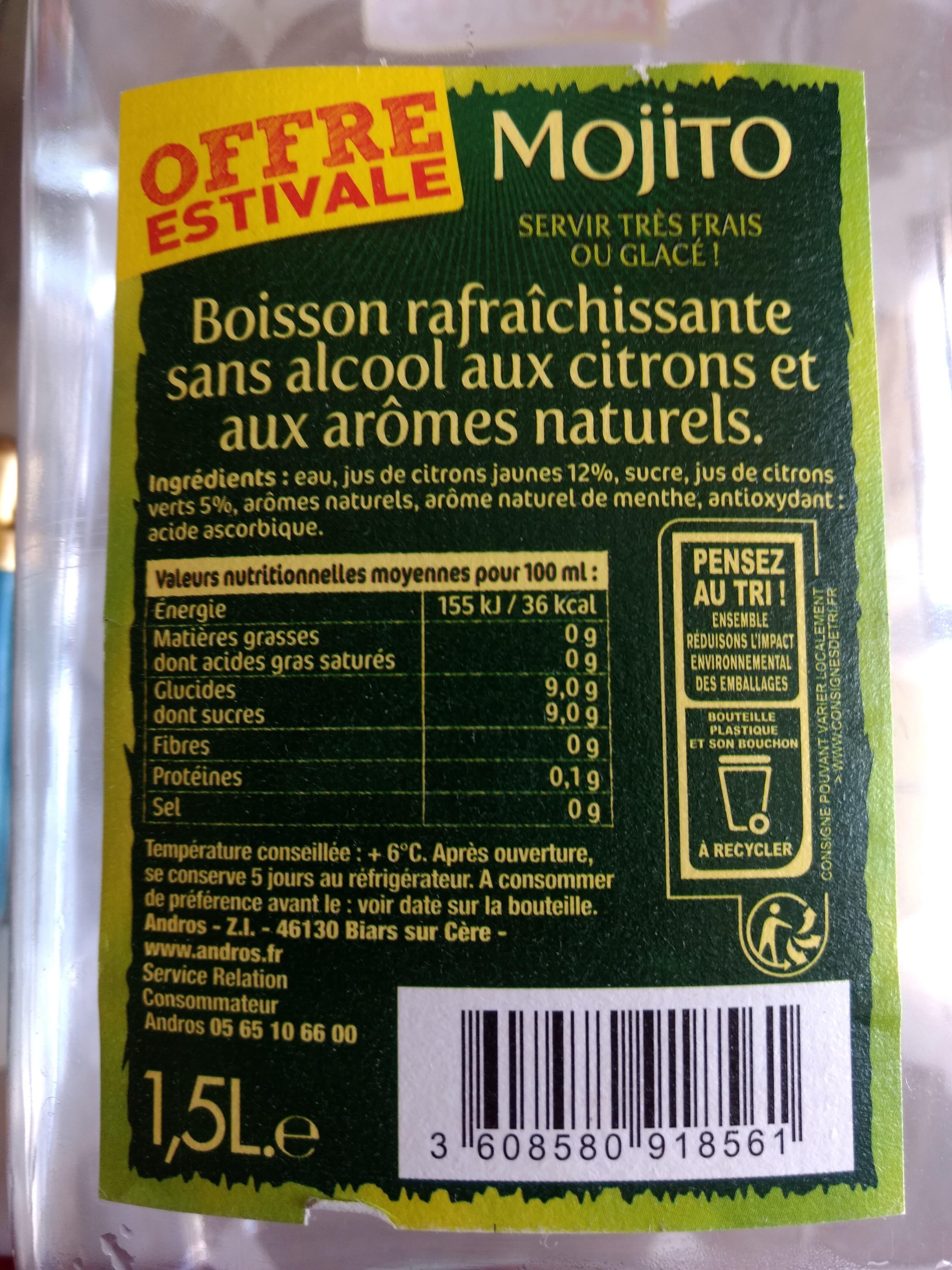 Andros Mojito cocktail sans alcool packshot
