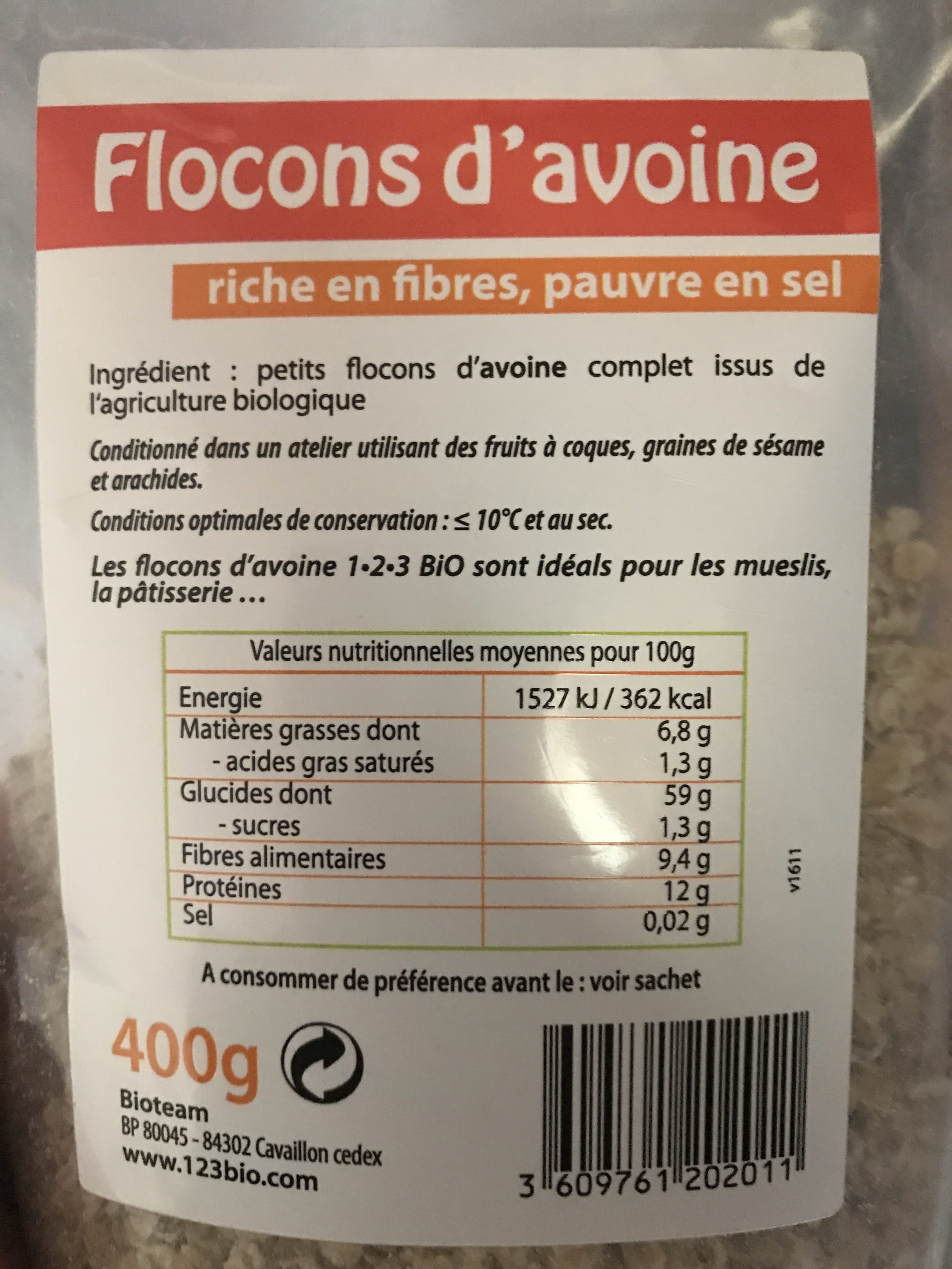 123 bio Flocons d’avoine packshot