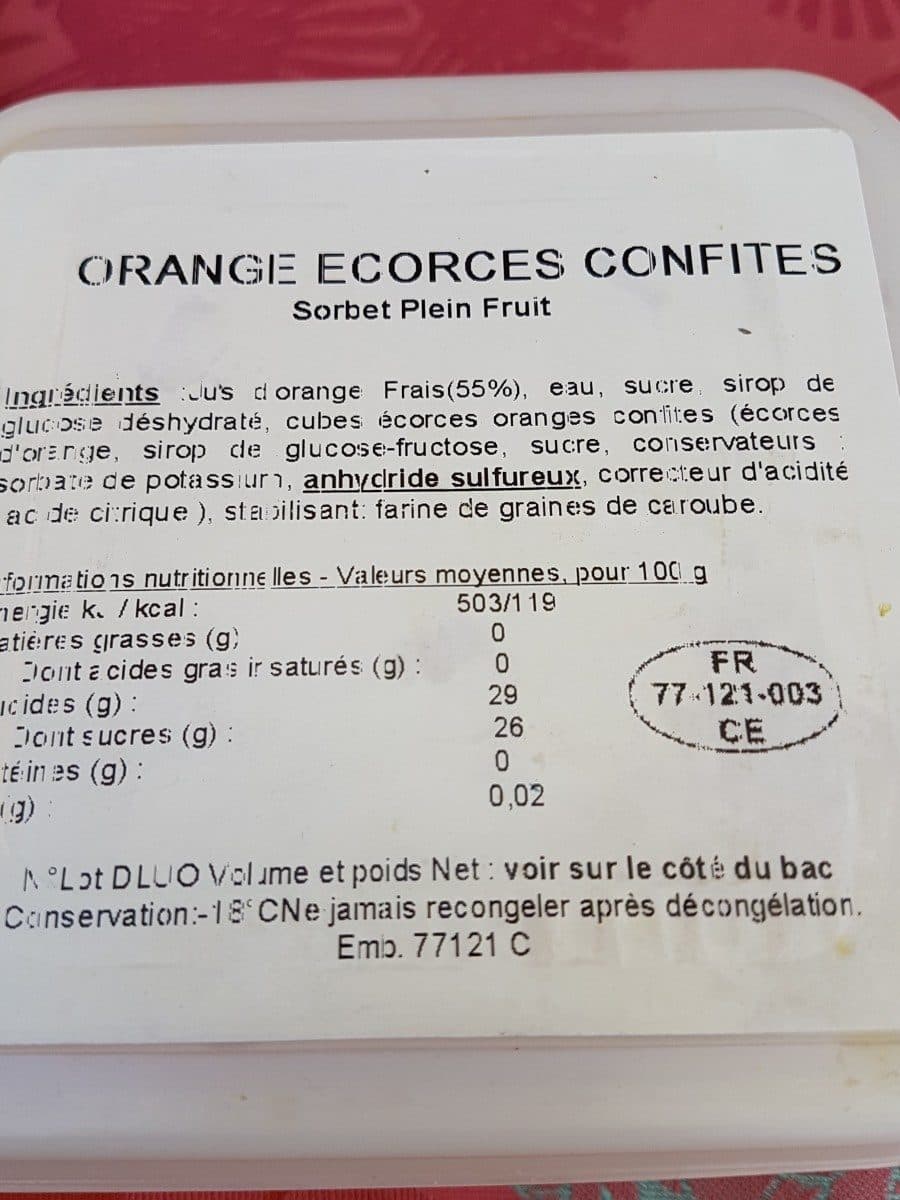Open Food Facts Sorbet plein fruit écorces orange confites packshot