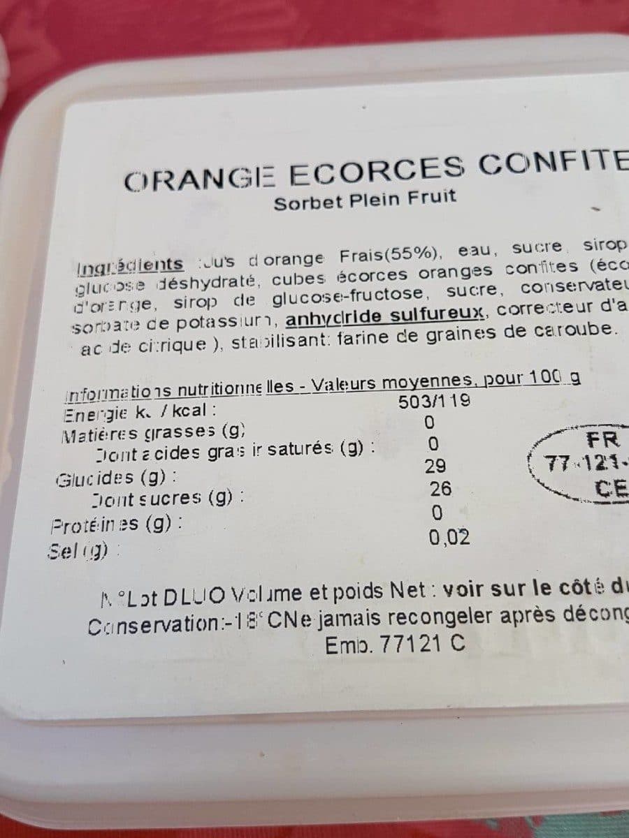 Open Food Facts Sorbet plein fruit écorces orange confites packshot