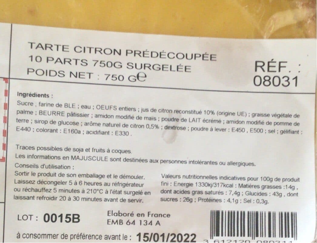 Boncolac Tarte citron prédécoupée packshot