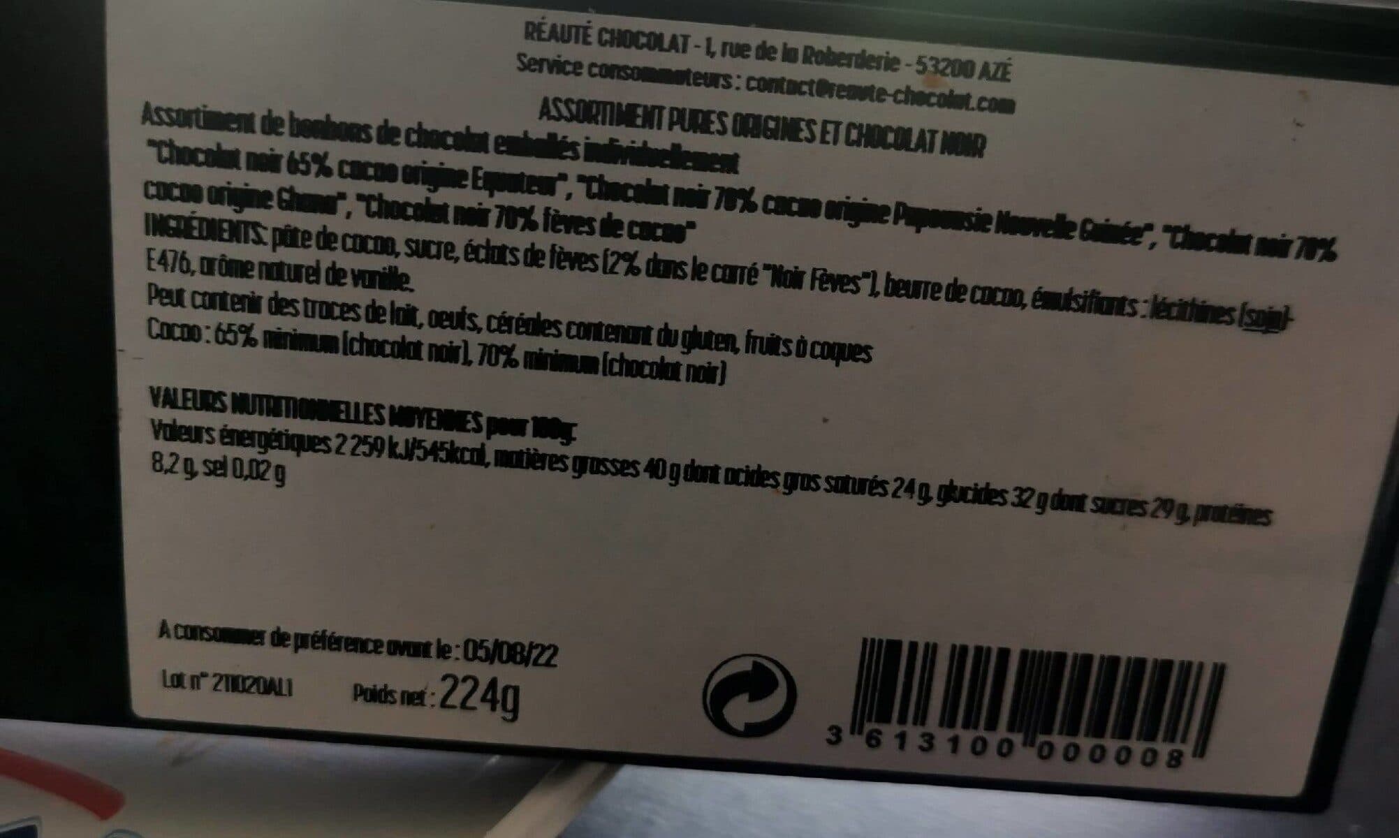 Réauté chocolat Carrés Bonheur de chocolat packshot