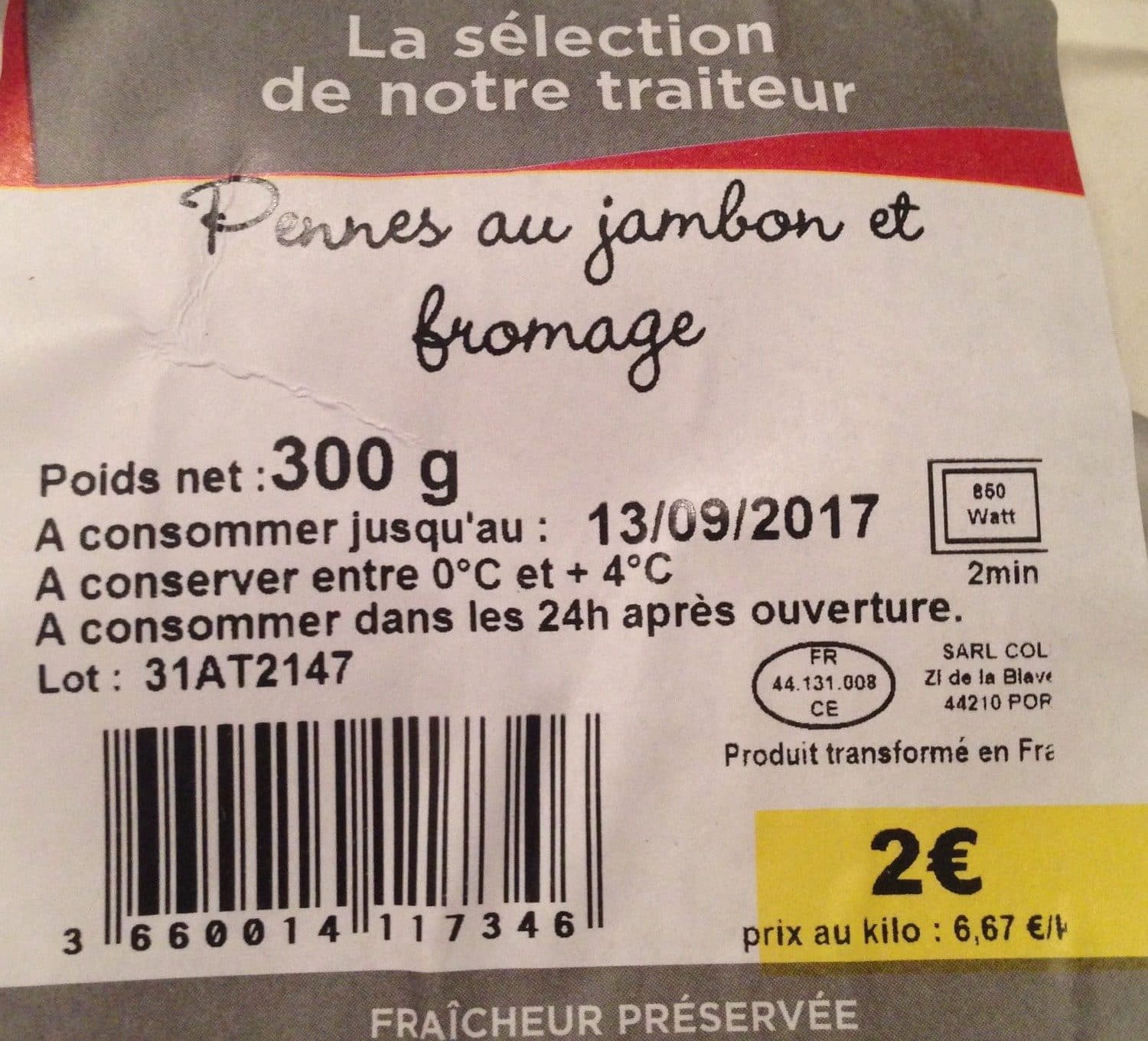 A2Pas Pennes au Jambon et Fromage packshot
