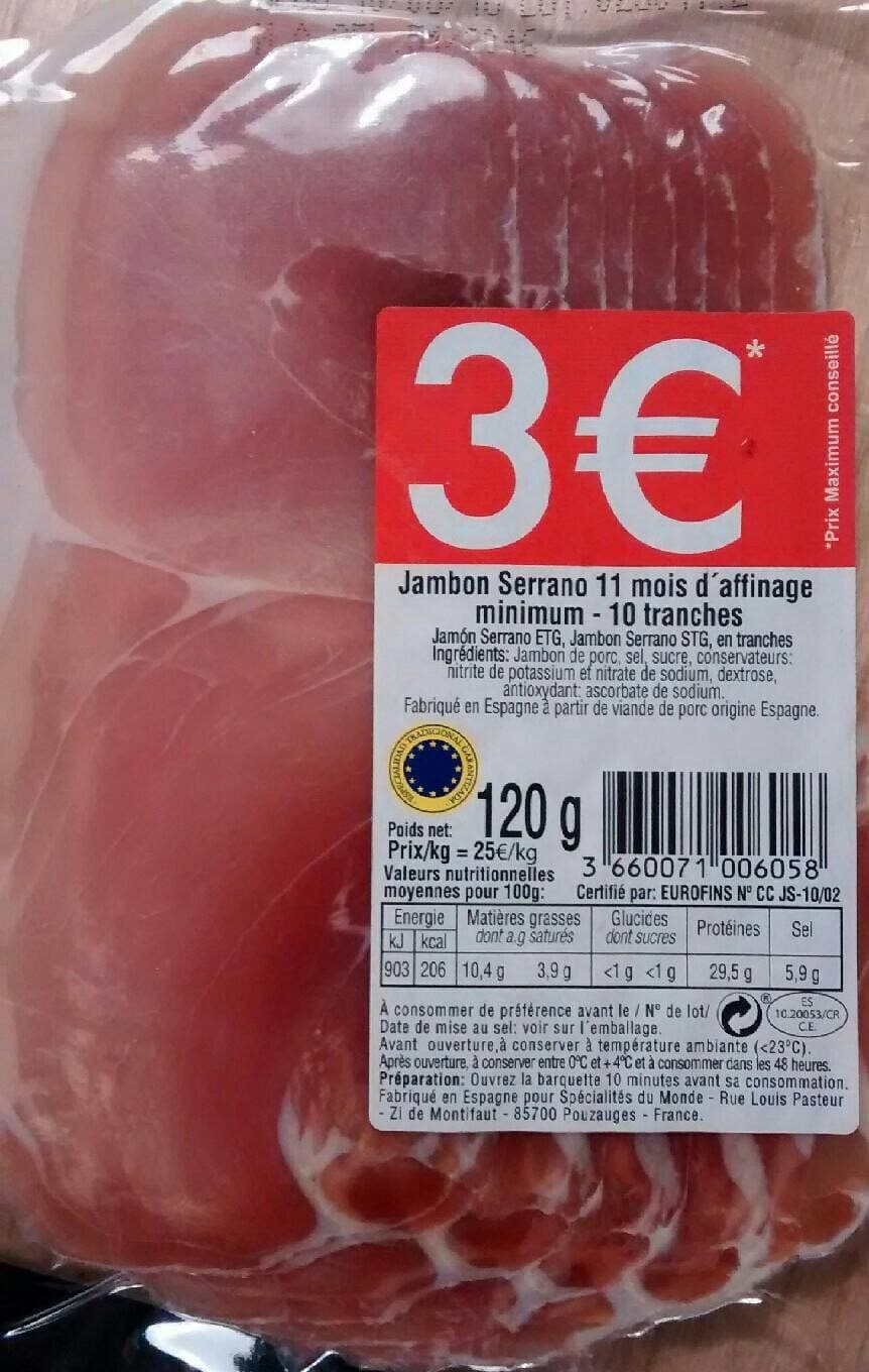 Spécialité Du Monde Jambon Serrano 11mois d'affinage packshot