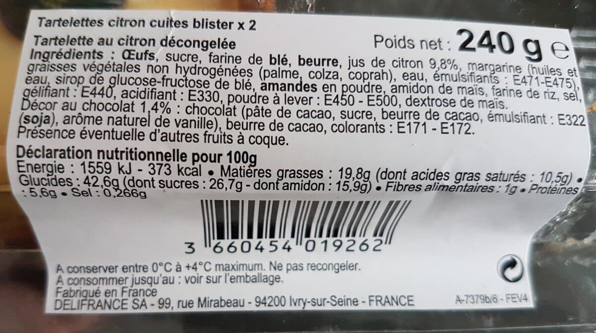 Open Food Facts Tartelettes au citron les 2 pièces 200 Gr packshot