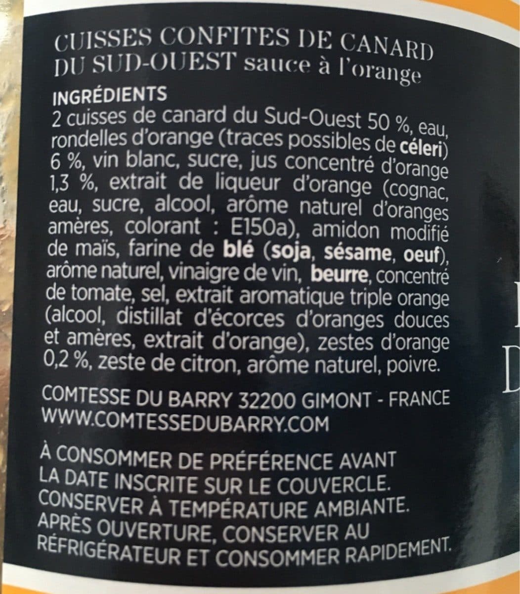 Comtesse du Barry Le mitonné de cuisses de canard du Sud Ouest à l'orange packshot