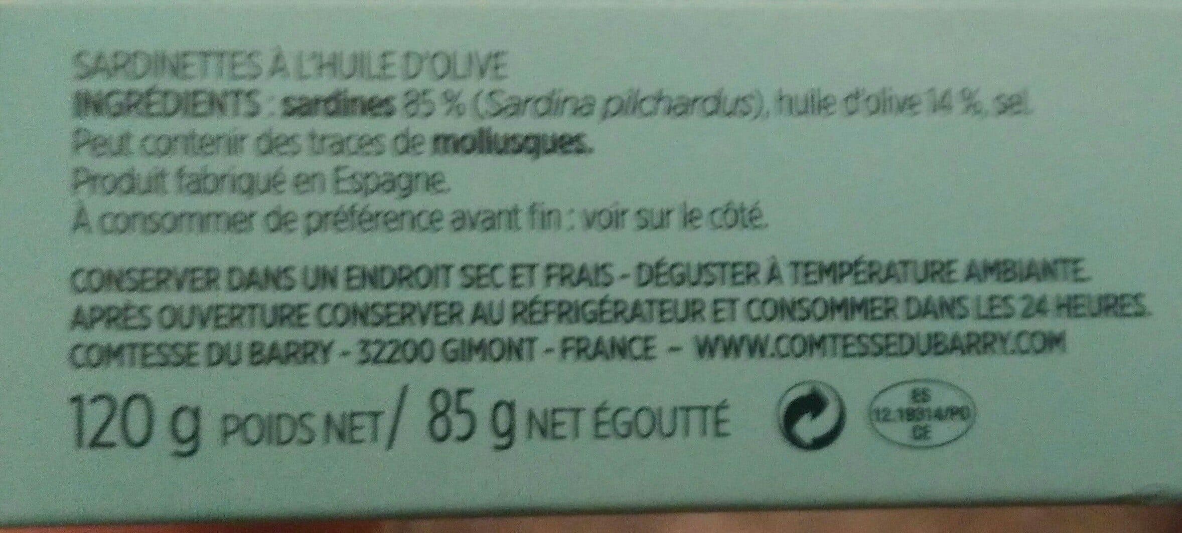 Comtesse du Barry Les sardinettes à l'huile d'olive packshot