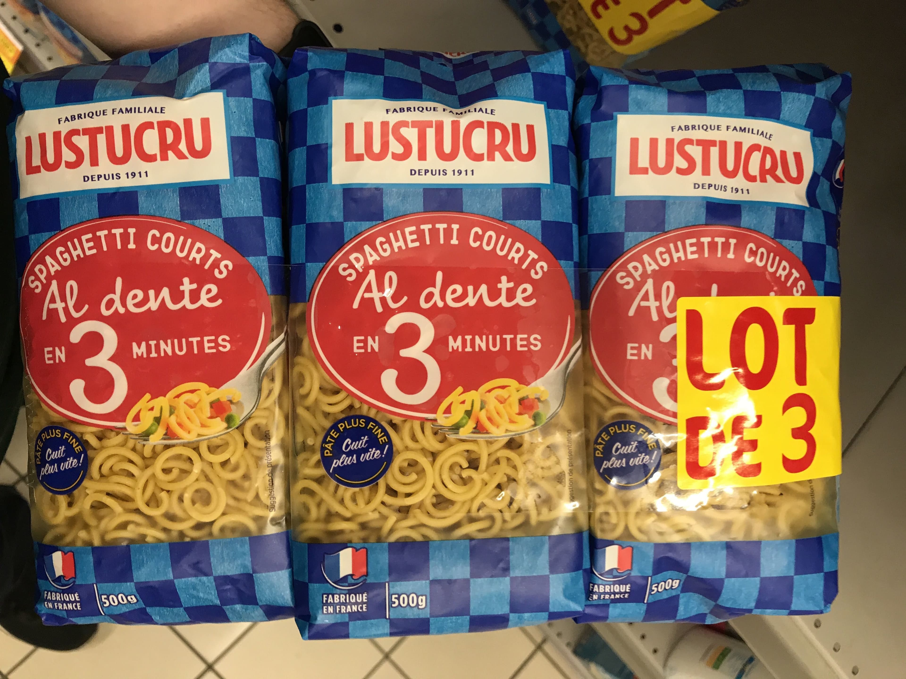 Lustucru Spaghetti courts Al Dente en 3 minutes (lot de 3) packshot