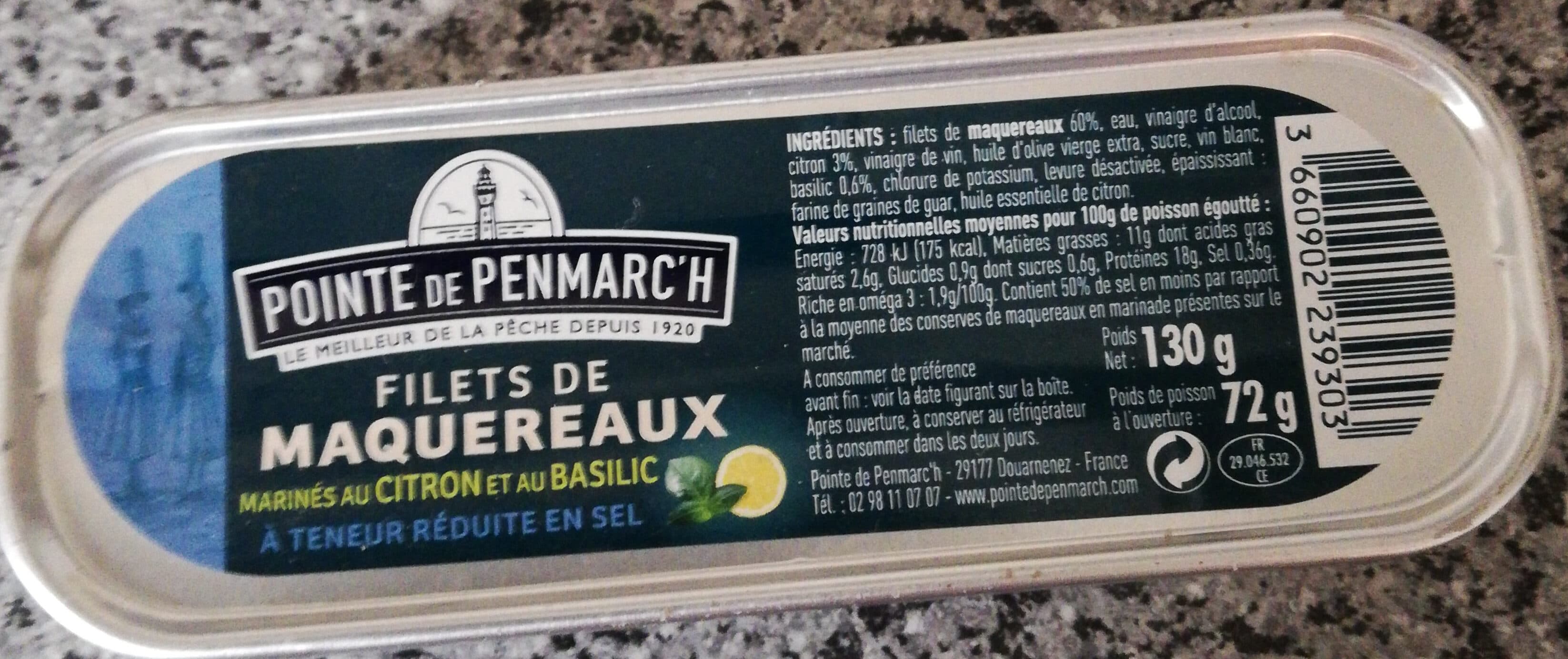 La Pointe de Penmarc'h Filets de maquereaux citron basilic à teneur réduite en sodium packshot