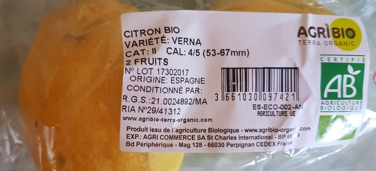 Open Food Facts Citron Bio packshot