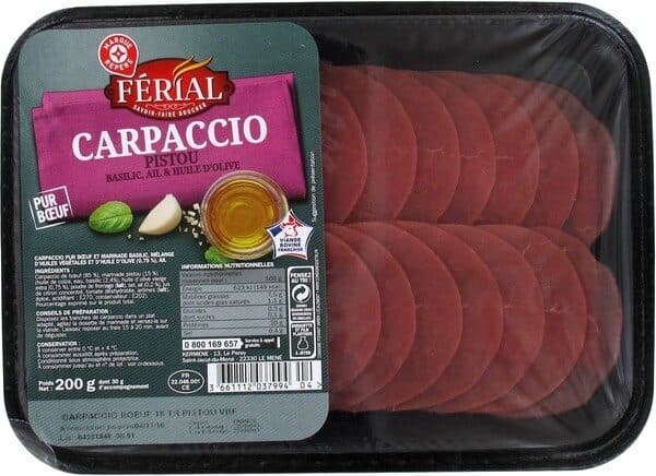 Marque Repère Carpaccio de boeuf et sa marinade de pistou 18 tranches packshot