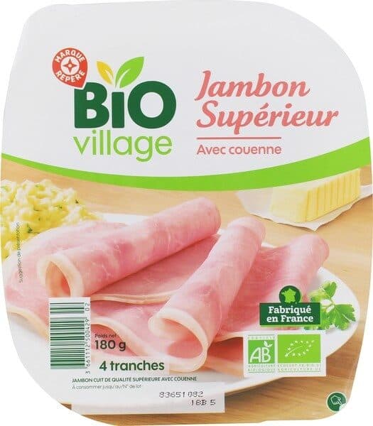 Bio Village Jambon supérieur avec couenne 4 tranches packshot