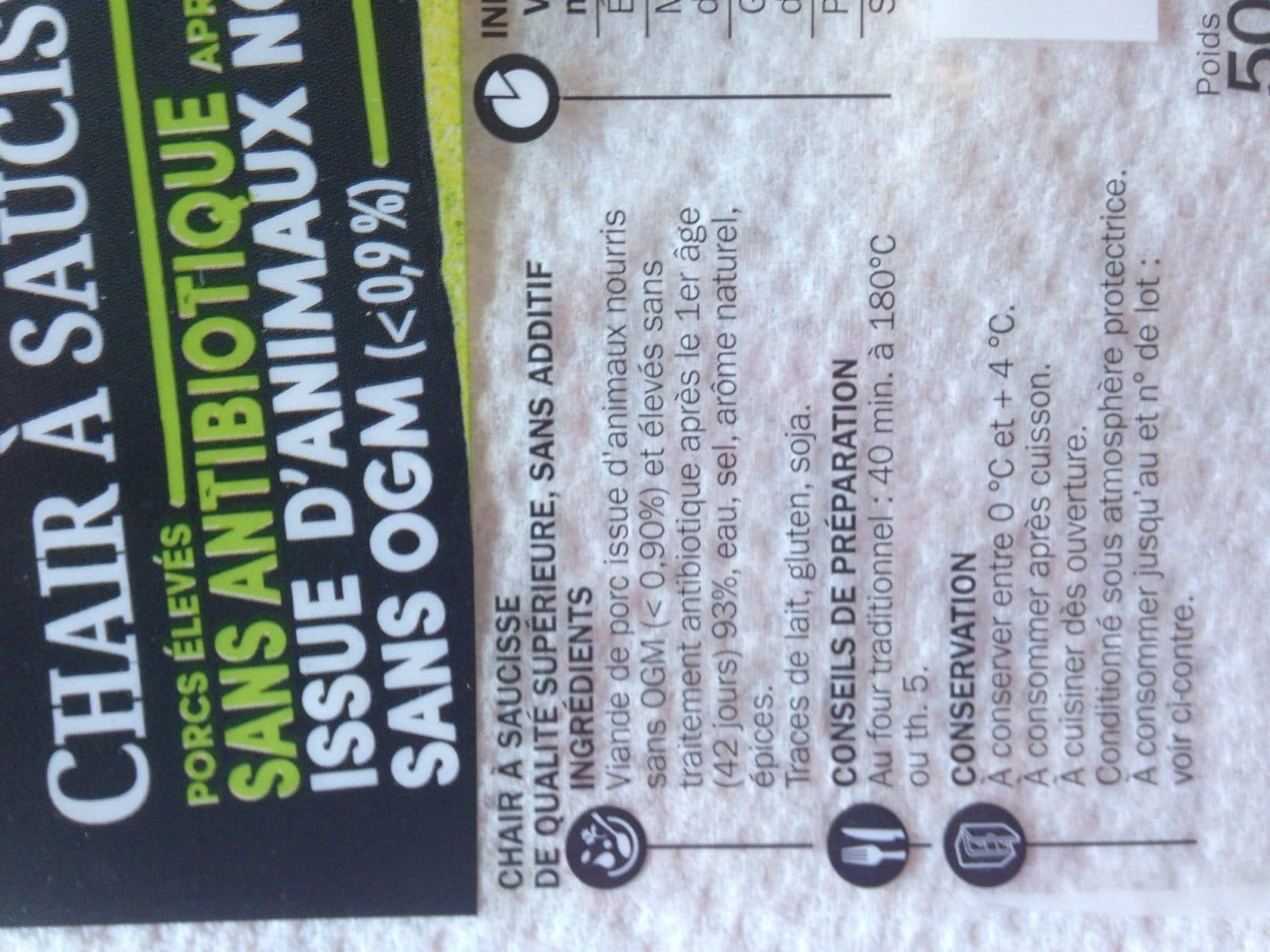 Marque Repère Chair à saucisses sans antibiotiques et sans OGM packshot