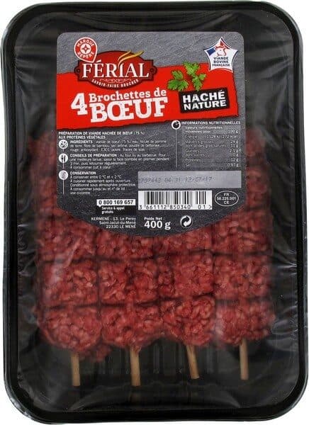 Marque Repère Brochettes de boeuf haché nature x 4 packshot