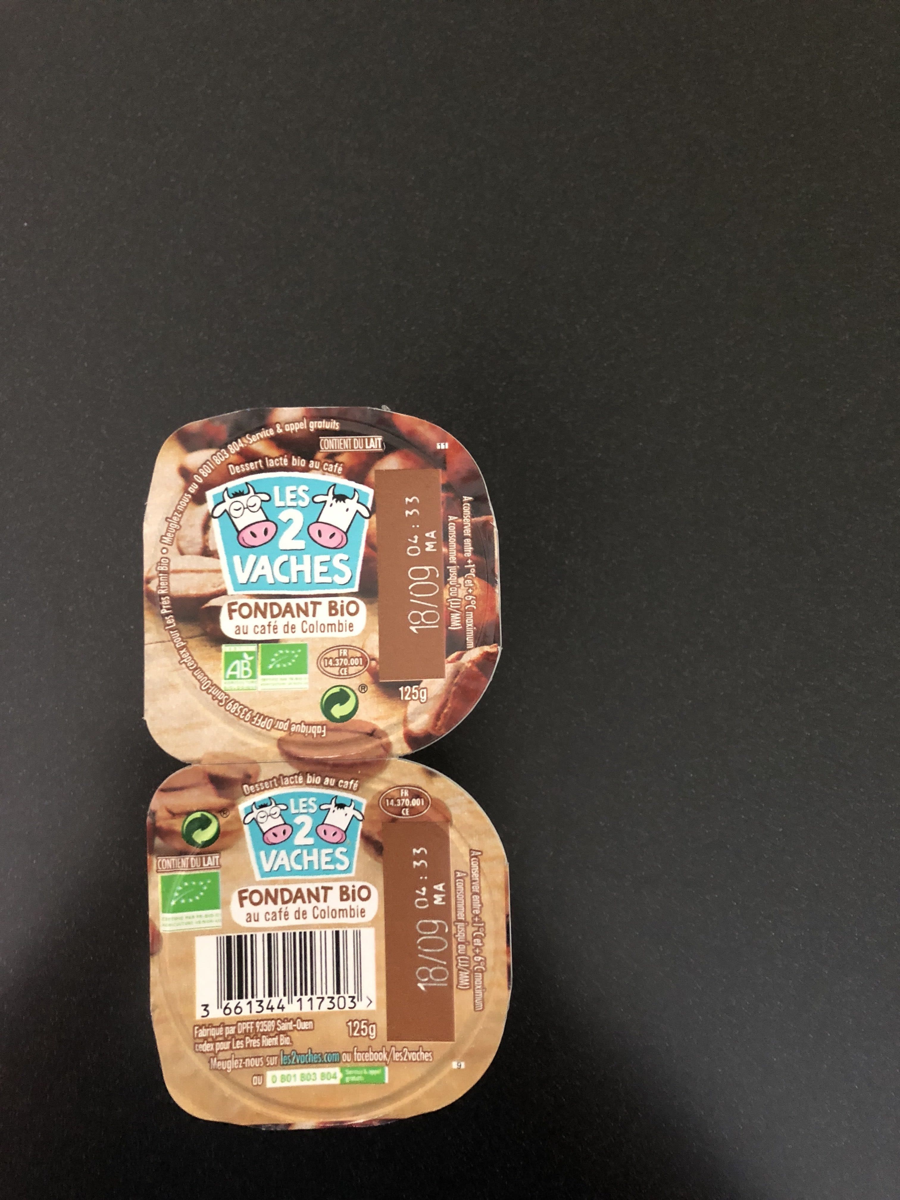 Les 2 Vaches Fondant bio au café de Colombie packshot