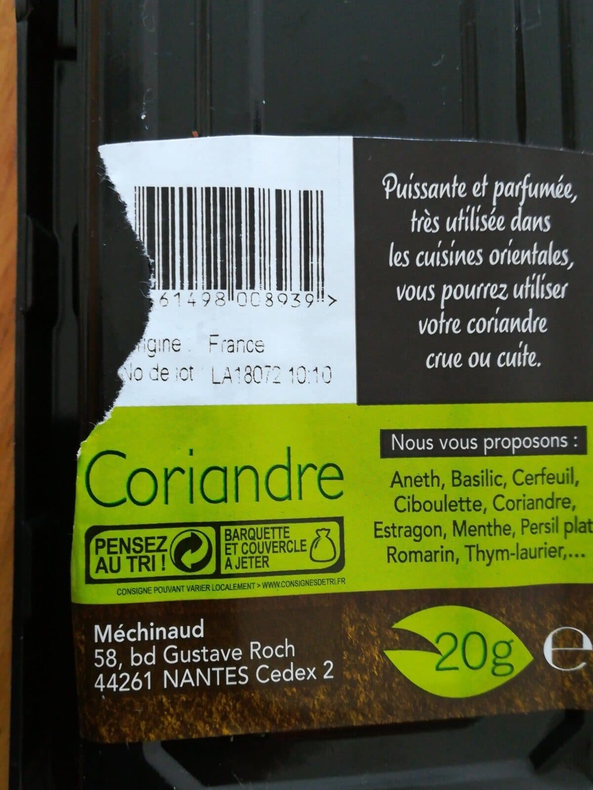 Open Food Facts Coriandre packshot