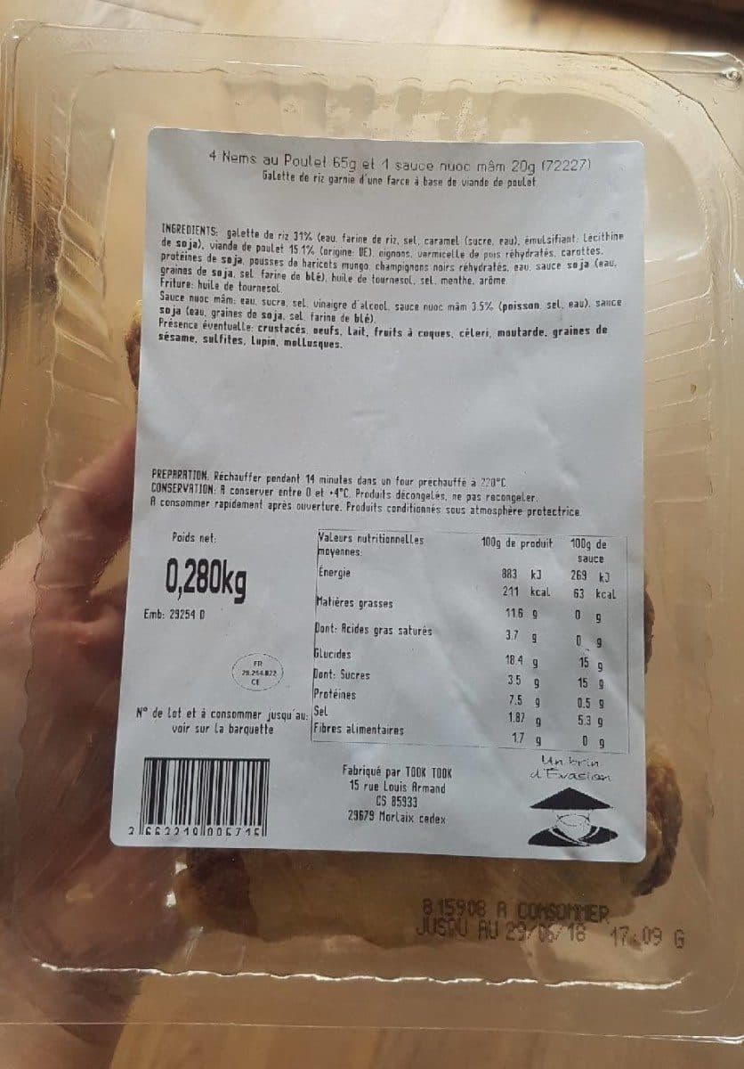 Open Food Facts 4 nems au poulet 65g et 1 sauce nuoc nâm packshot