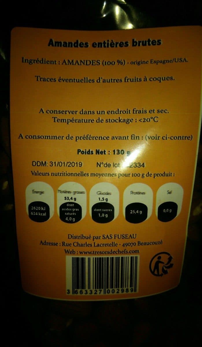 Tresors De Chefs Amandes entières packshot