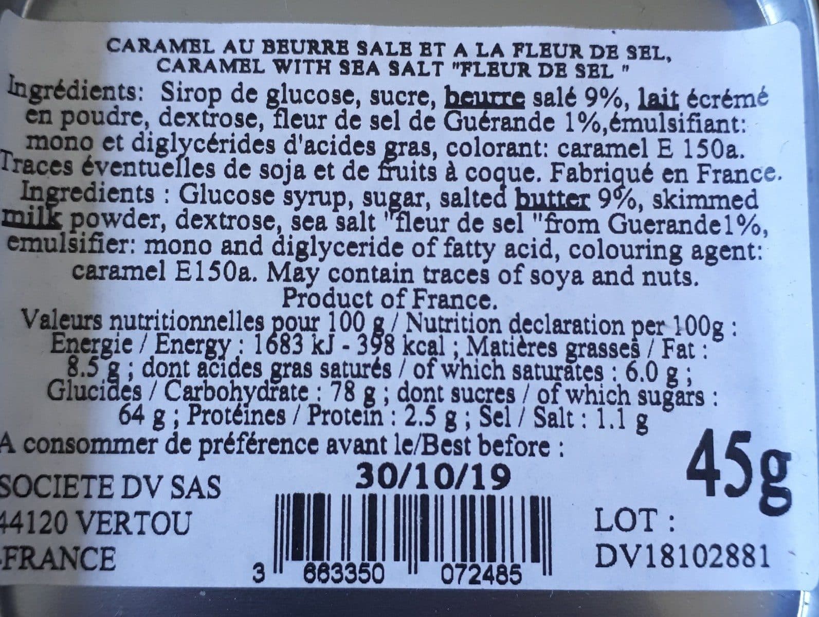 Open Food Facts Caramel au beurre salé et à la fleur de sel packshot