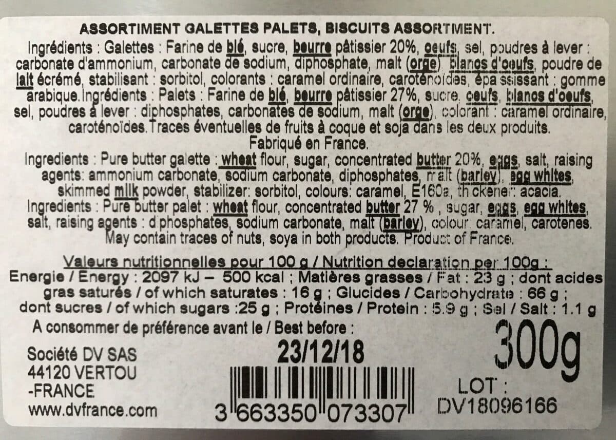 DV SAS assortiments galettes, palets packshot