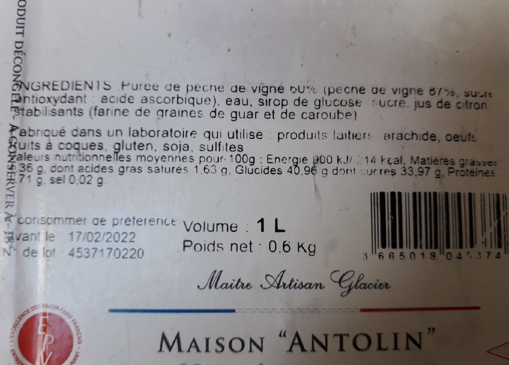 Open Food Facts Sorbet pêche de vigne packshot