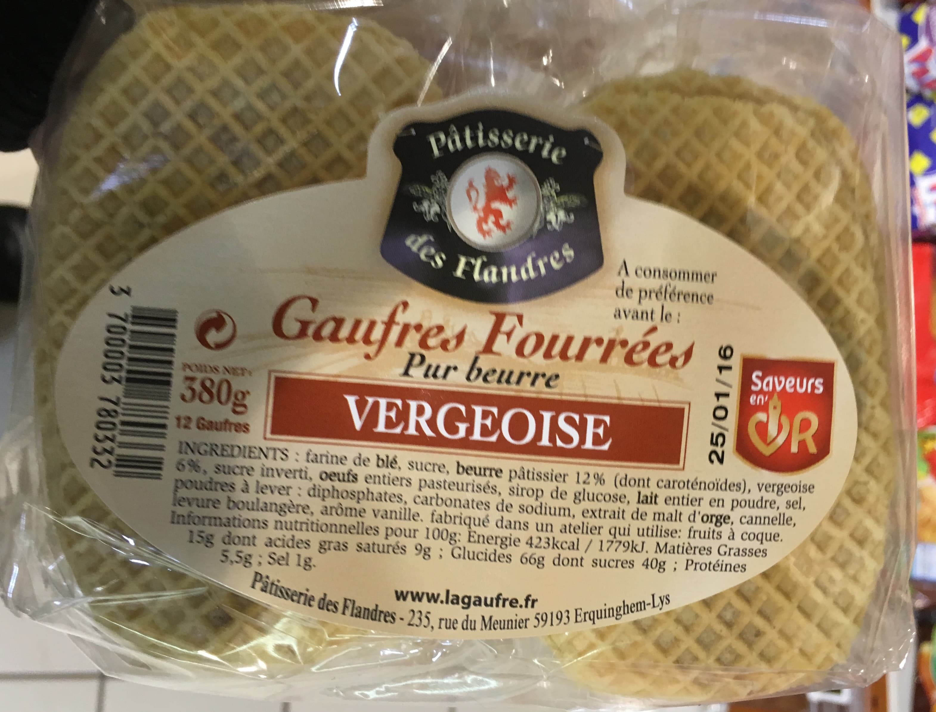 Pâtisserie des Flandres Gaufres fourrées pur beurre vergeoise packshot