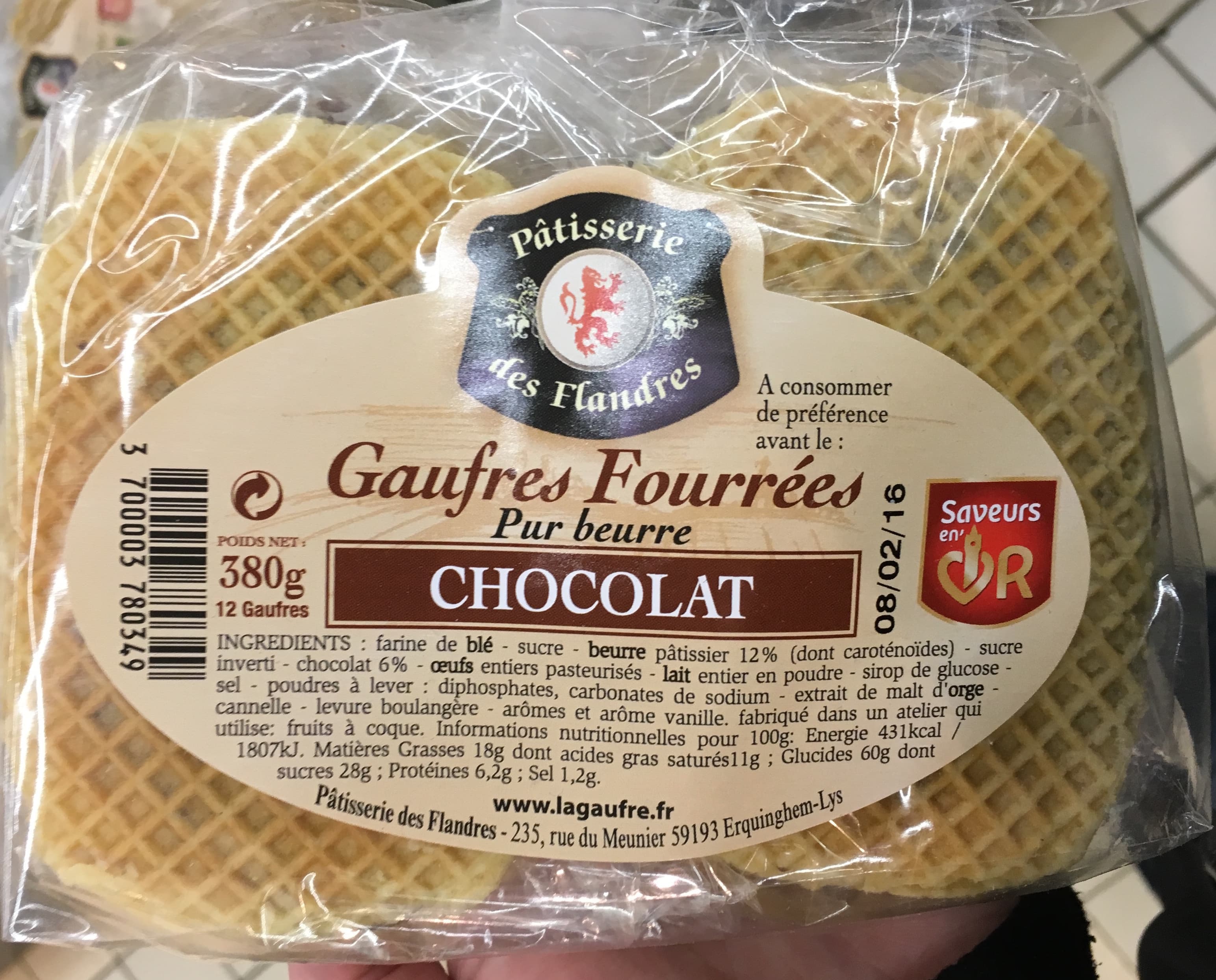 Pâtisserie des Flandres Gaufres fourrées chocolat packshot