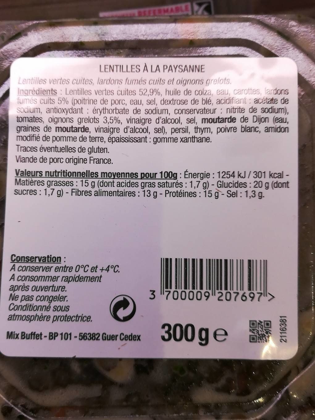Les mousquetaires Lentilles à la Paysanne aux oignons grelots packshot